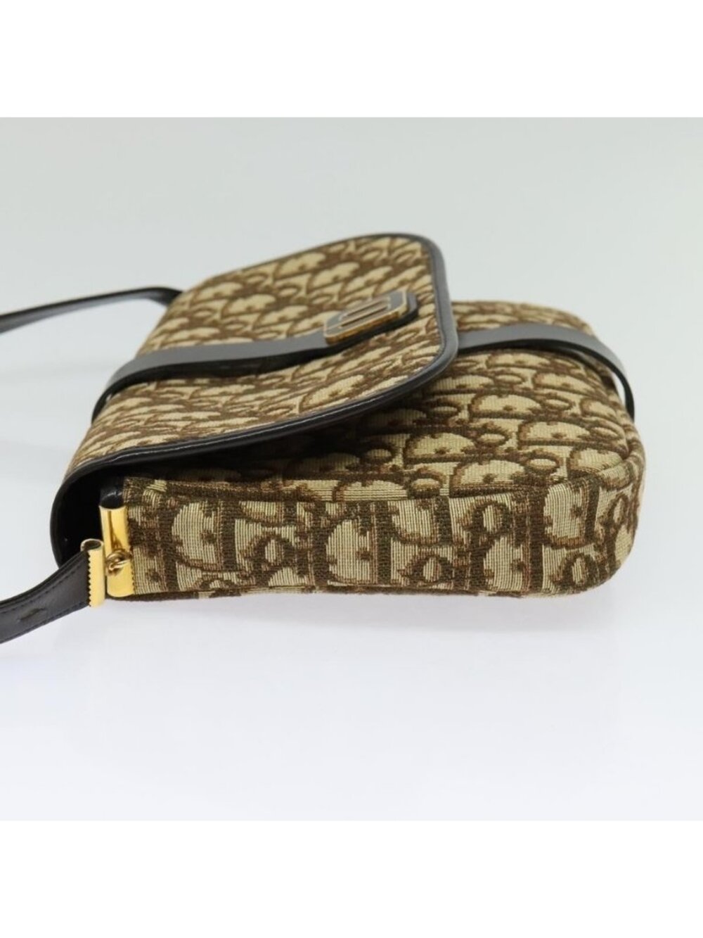 Authentic Christian Dior Trotter Canvas Shoulder Bag Brown Gold - Picture 11 of 16